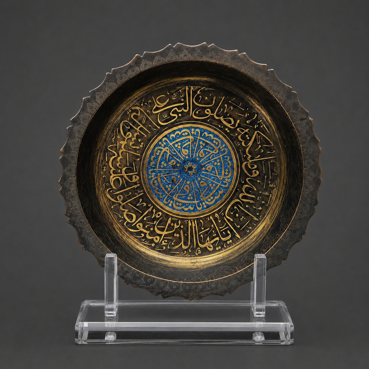 Islamic Imperial Qajar Enameled Brass Plate